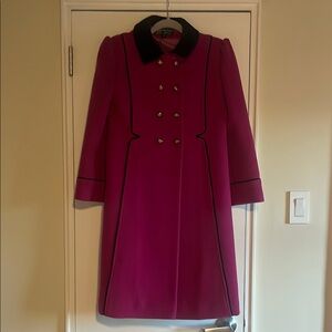 Girl’s Pink Double-Breasted Wool Coat with Black Collar